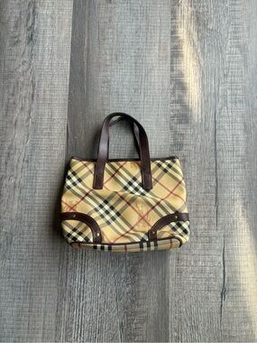 Vintage Burberry Canvas Tote with Brown Leather Trim